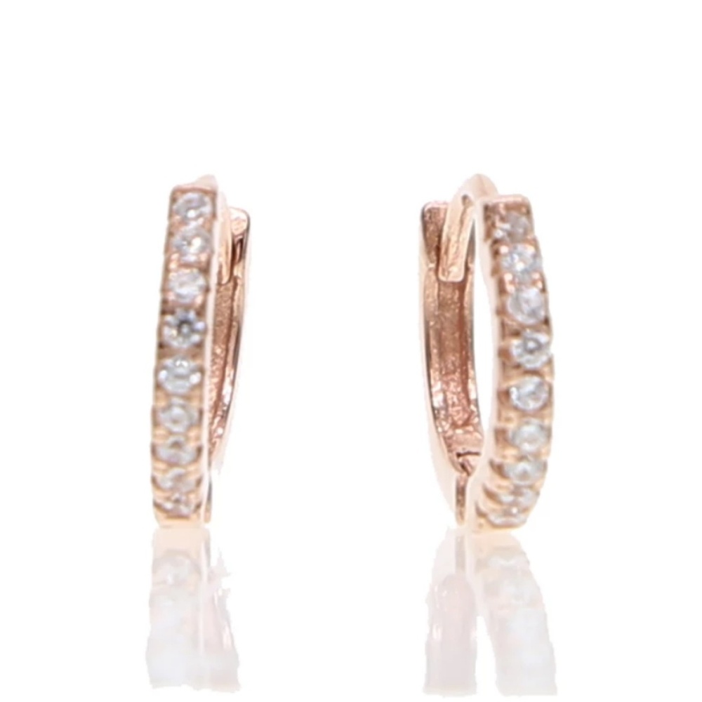 Rose Gold cubic zirconia pave huggie hoops